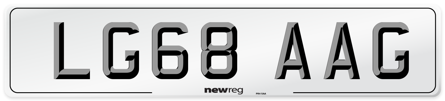 LG68 AAG Number Plate from New Reg